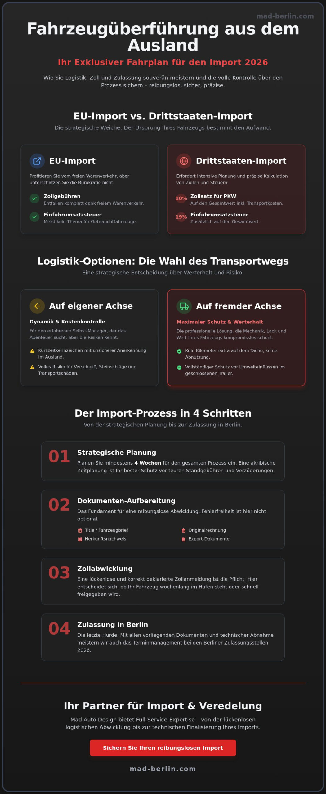 Fahrzeugüberführung aus dem Ausland: Der ultimative Guide für den Import 2026
